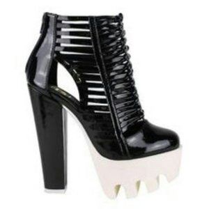 Black & Off-White Lug Sole Platform Heel
